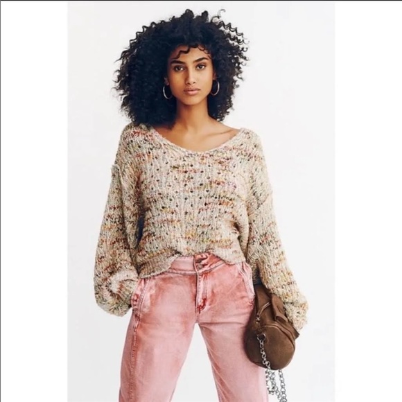 Free People Highland V Neck Oversized Sweater Size S Slouchy Chunky Space Knit - Picture 2 of 13